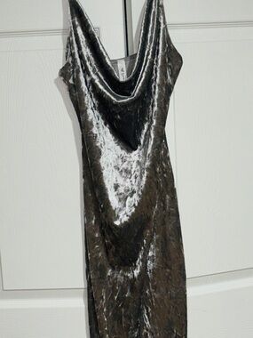 Silver Velvet Slip Dress – Size Medium